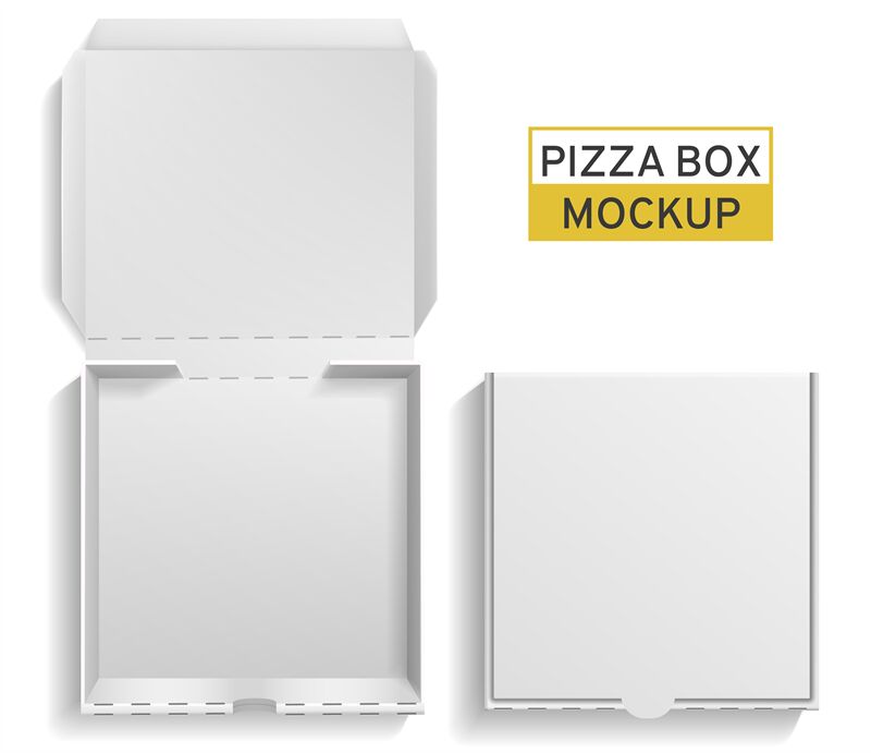 Box pizza. Closed and open square pack, top view paper white empty car By  YummyBuum