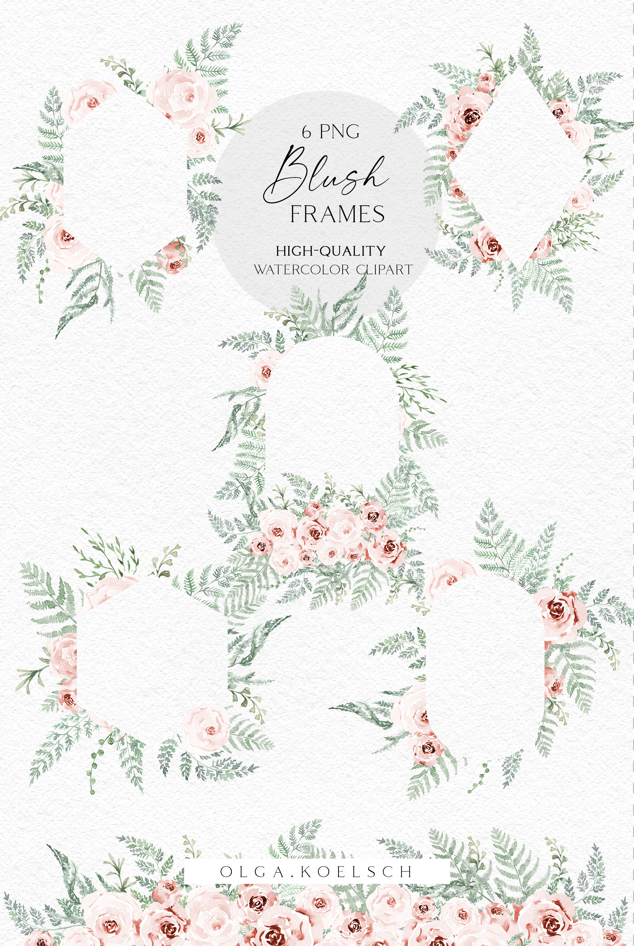 Boho roses frame clipart, Watercolor floral borders png, Wedding invit