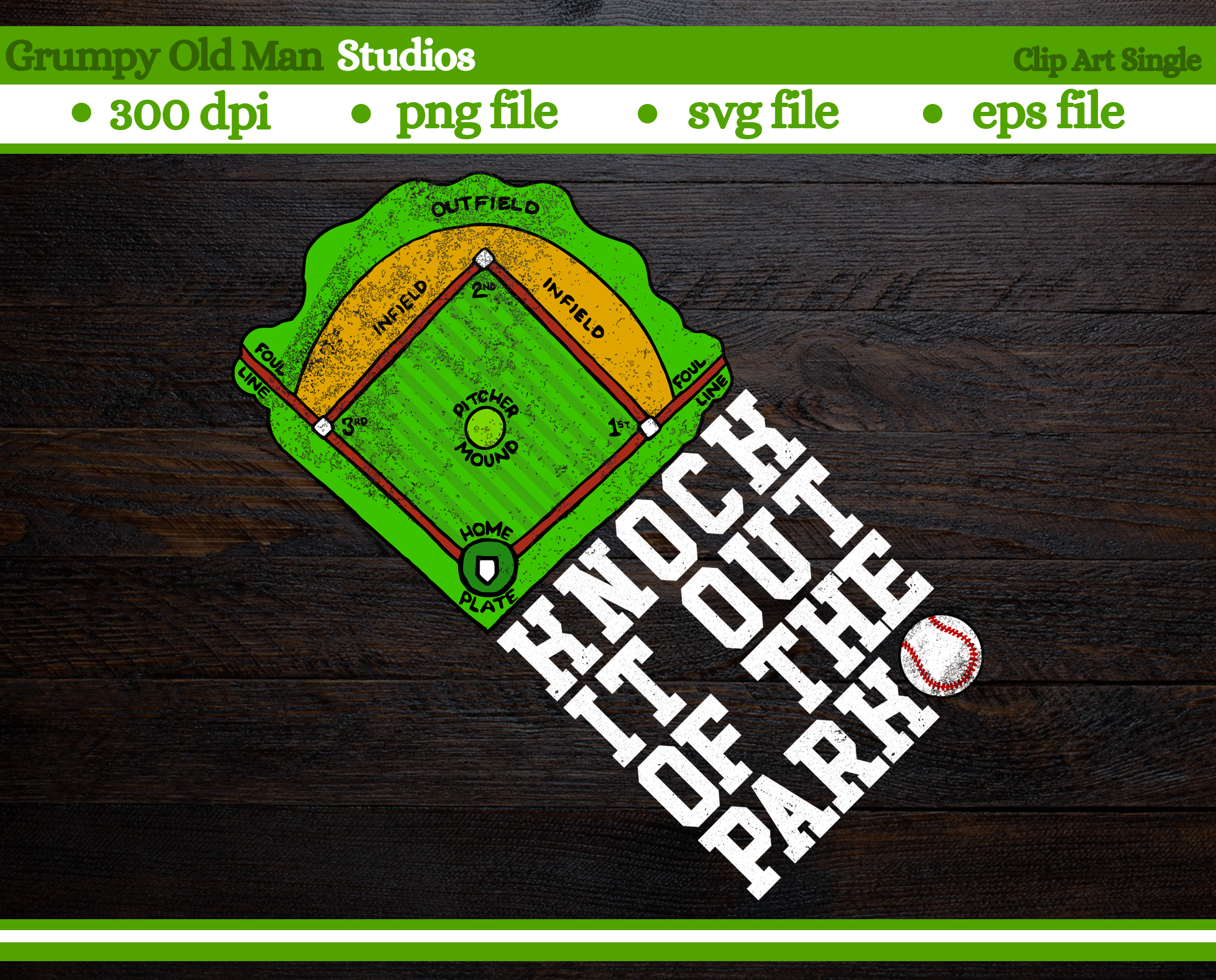 Knock it out park baseball field Royalty Free Vector Image