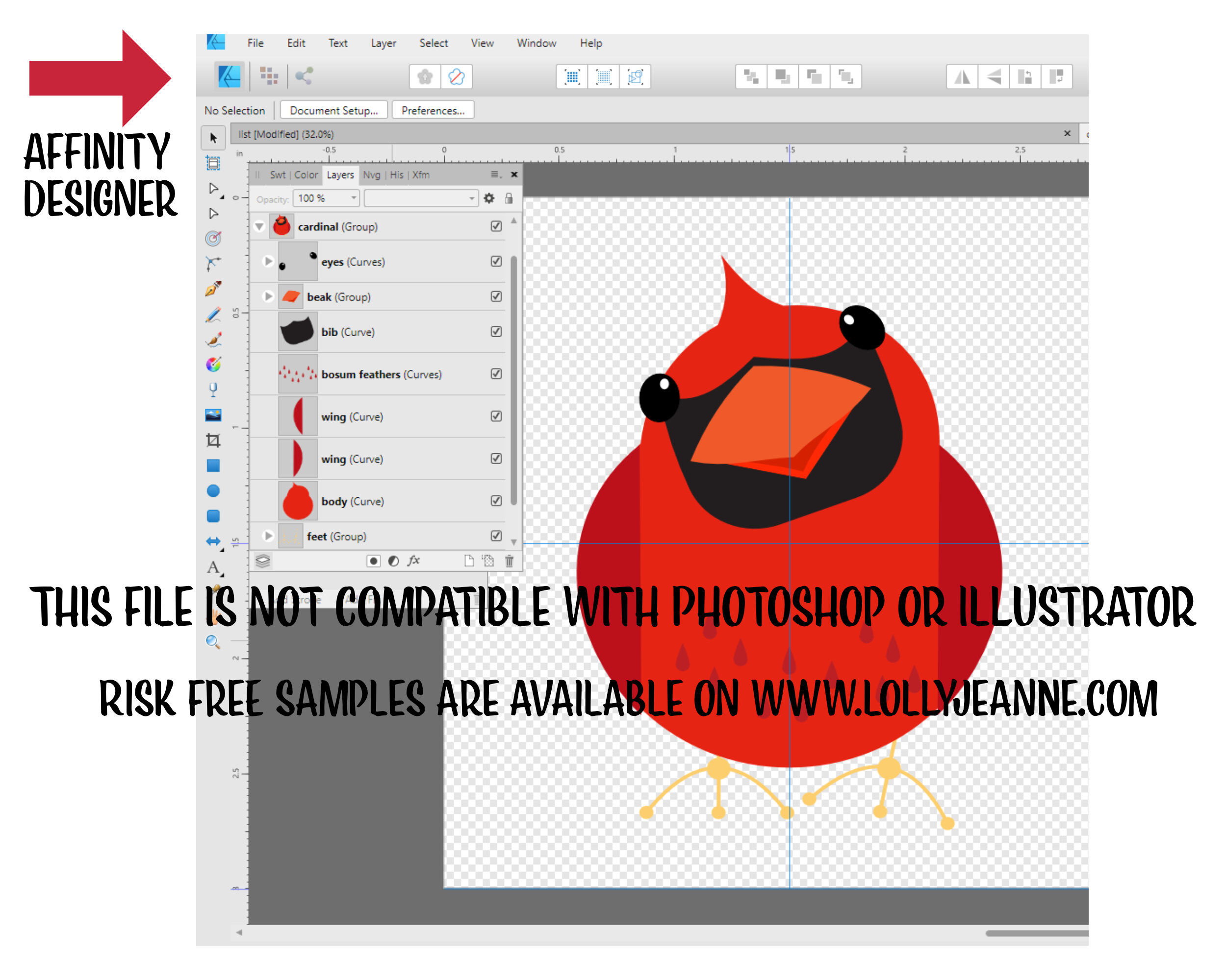 Atomic Christmas Cardinal Vector .afdesign file for Serif Affinity By