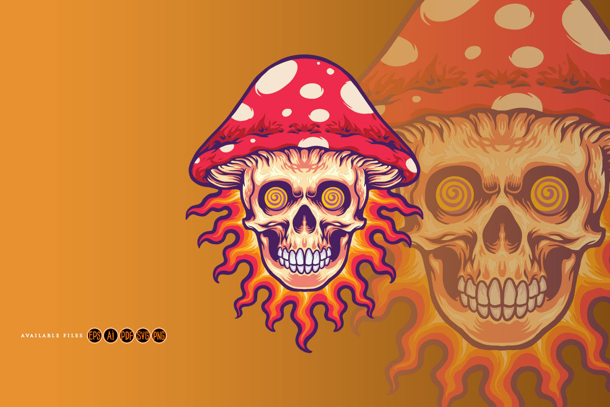 Trippy Mushroom Head Skull On Fire SVG Illustrations By artgrarisstudio |  TheHungryJPEG