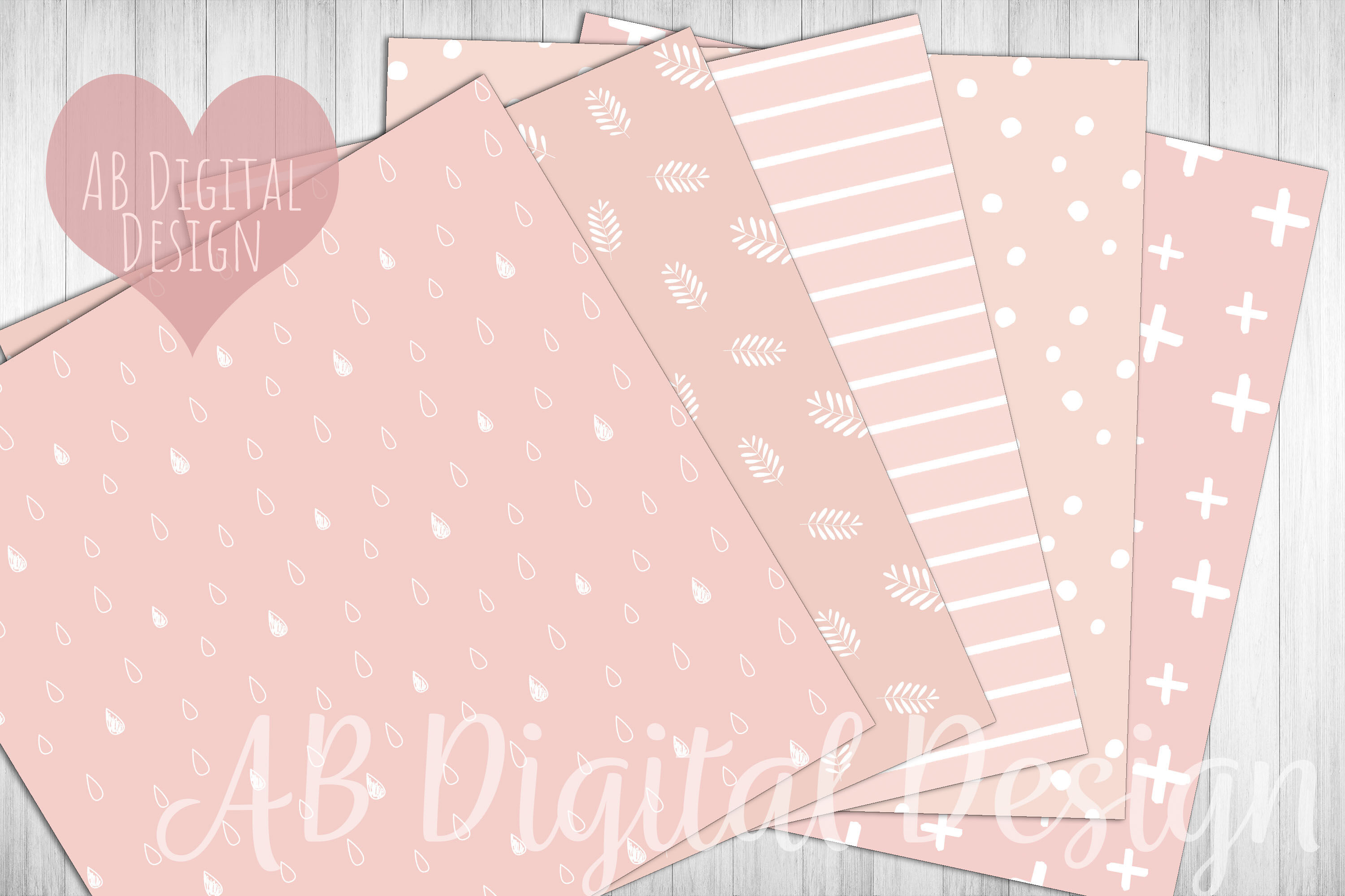 Blush Pink Digital Paper, Baby Shower Scrapbook, Boho, Scandi Seamless By  AB Digital Design