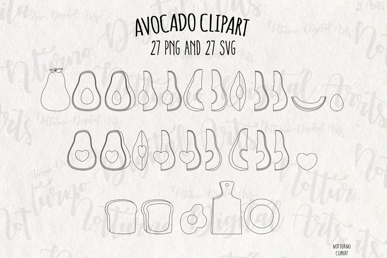 Download Avocado Digital Stamps Svg Clipart Set Of 27 By Notturnoclipart Thehungryjpeg Com