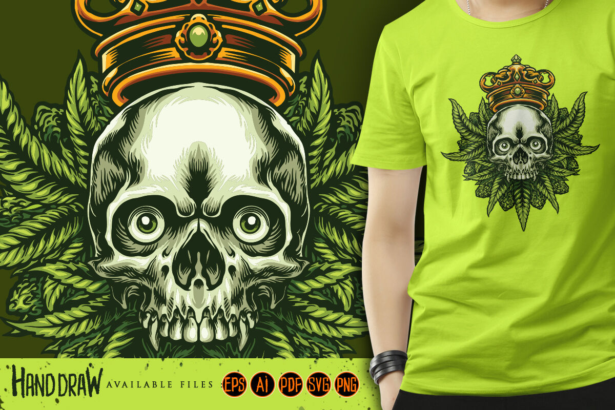 Download King Cannabis Skull And Weed Leaf Svg Illustrations By Artgrarisstudio Thehungryjpeg Com