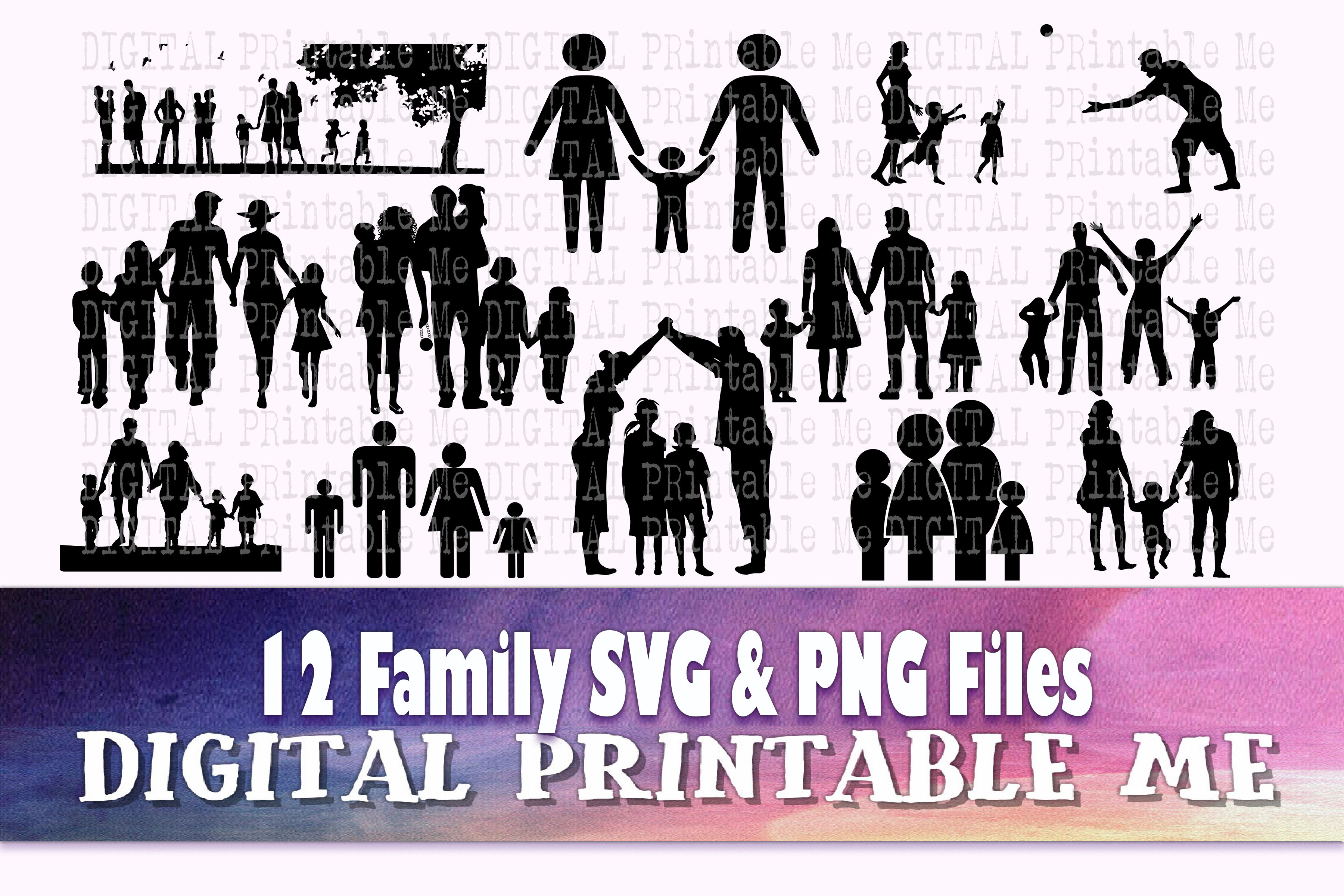Download Family Svg Silhouette Bundle Png Clip Art 12 Digital People Pa By Digitalprintableme Thehungryjpeg Com