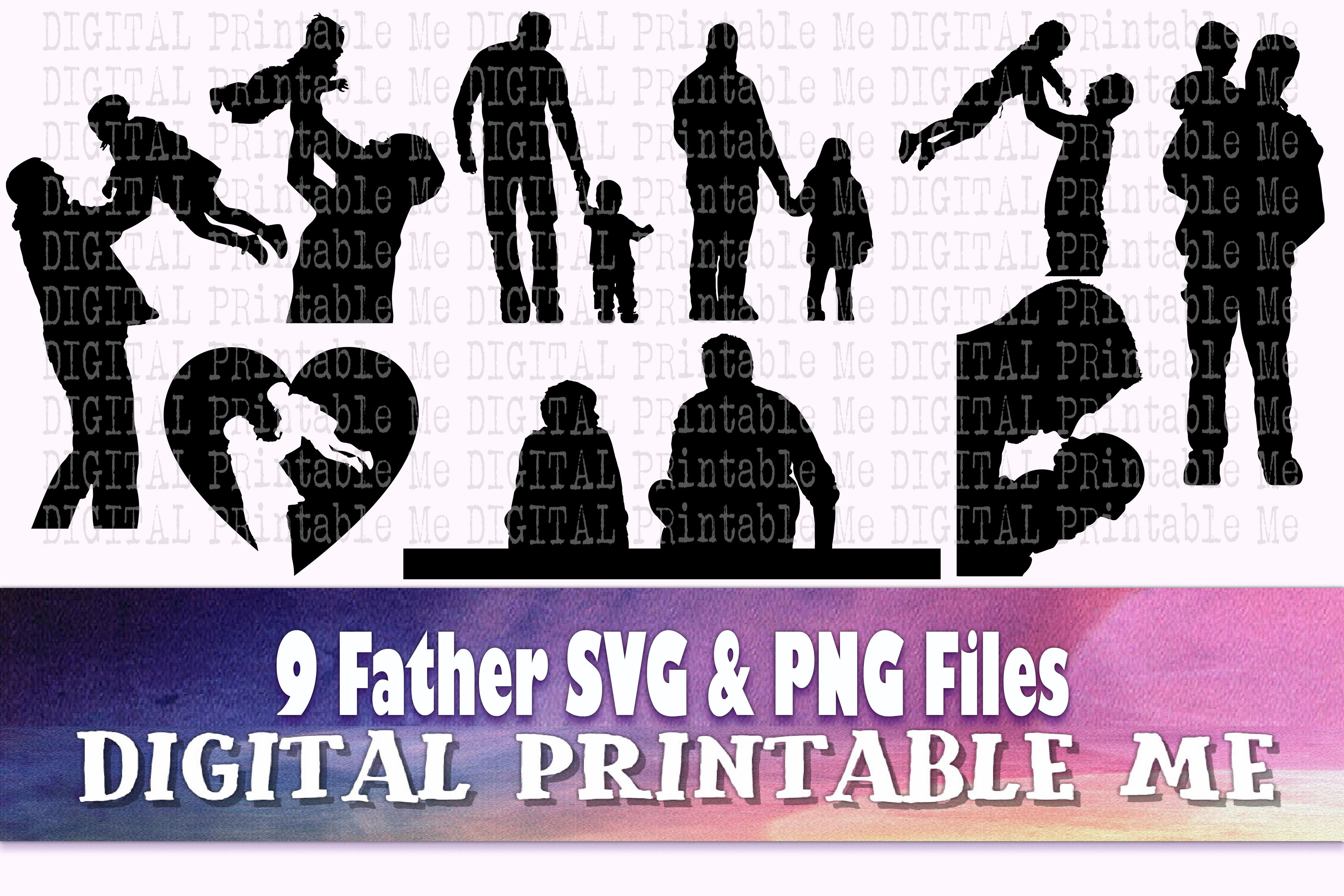 Father svg, Dad son daughter baby silhouette bundle, PNG, clip art, 9 By  DigitalPrintableMe