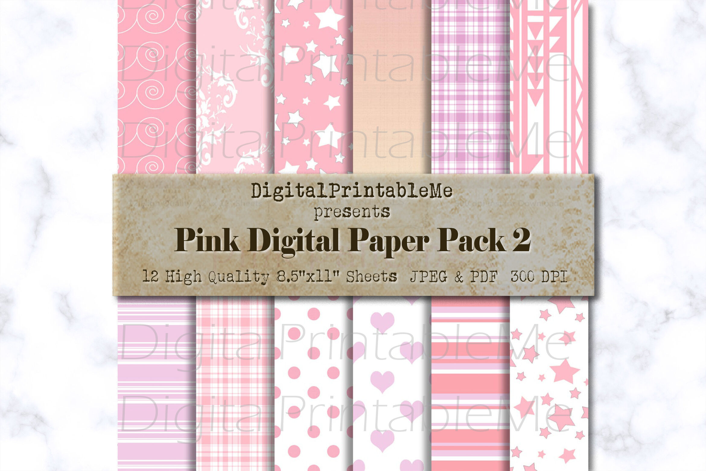Pastel Pink Digital Paper, pattern Scrapbook, printable mixed variety, By  DigitalPrintableMe | TheHungryJPEG