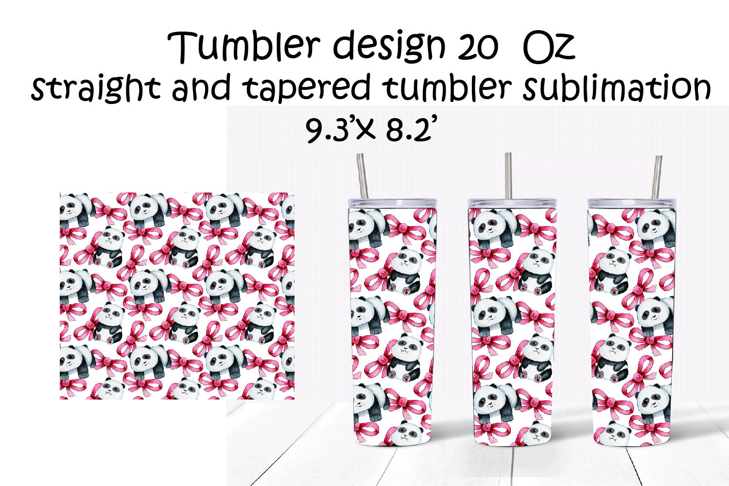 Panda Tumbler Wrap for 20 oz tapered and straight