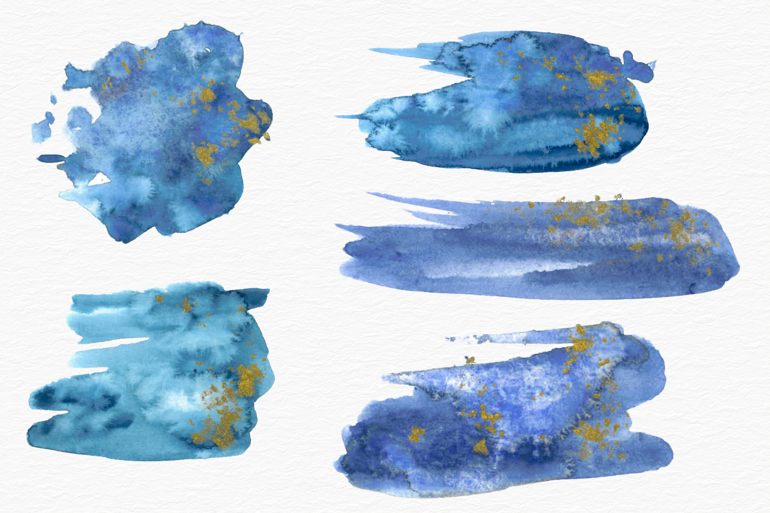 Blue and gold ink watercolor splash collection By Old Continent