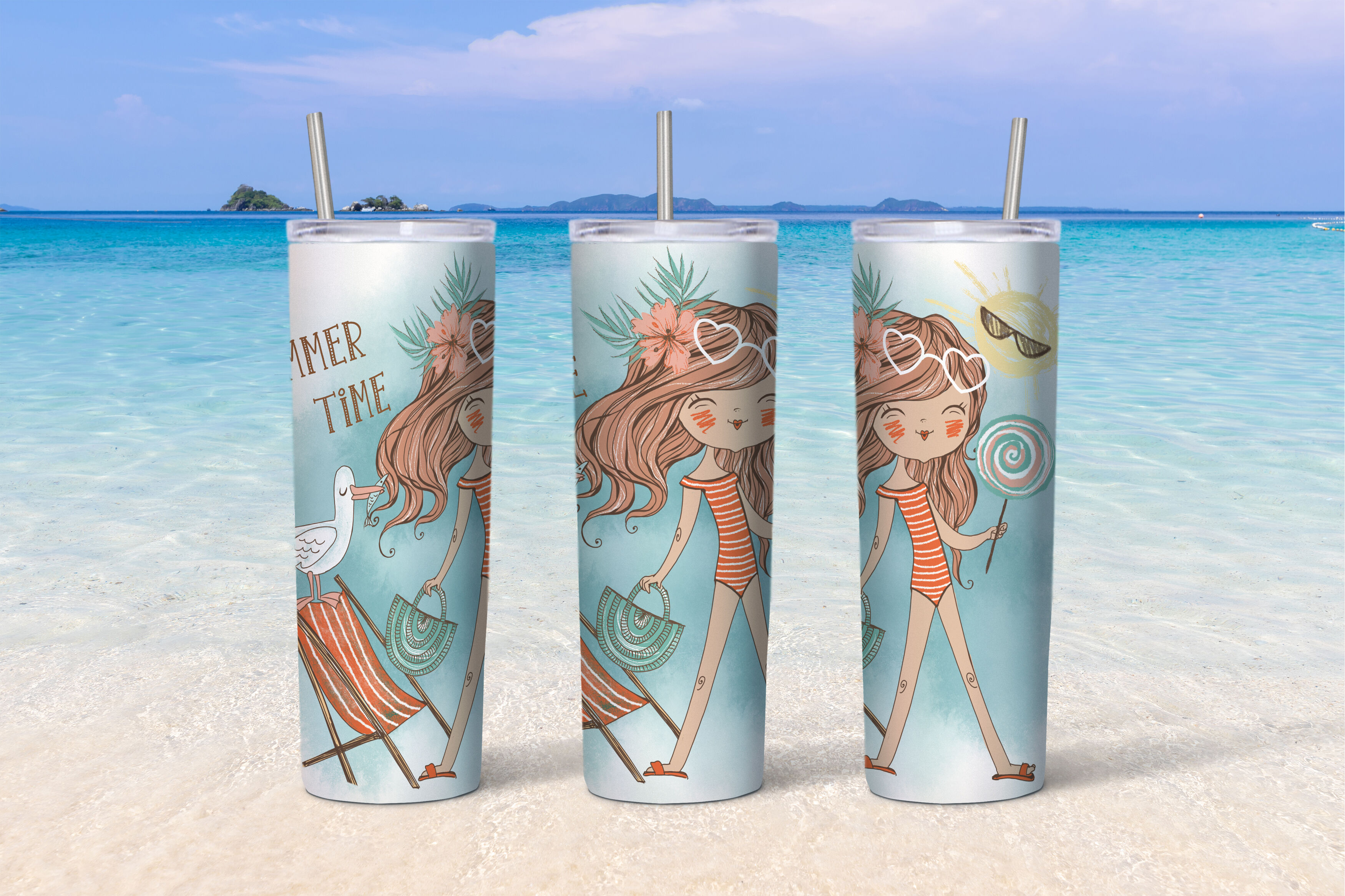 Download Beach Girls Tumbler Sublimation Design 20 Oz Skinny Tumbler By Olgagriga Art Thehungryjpeg Com
