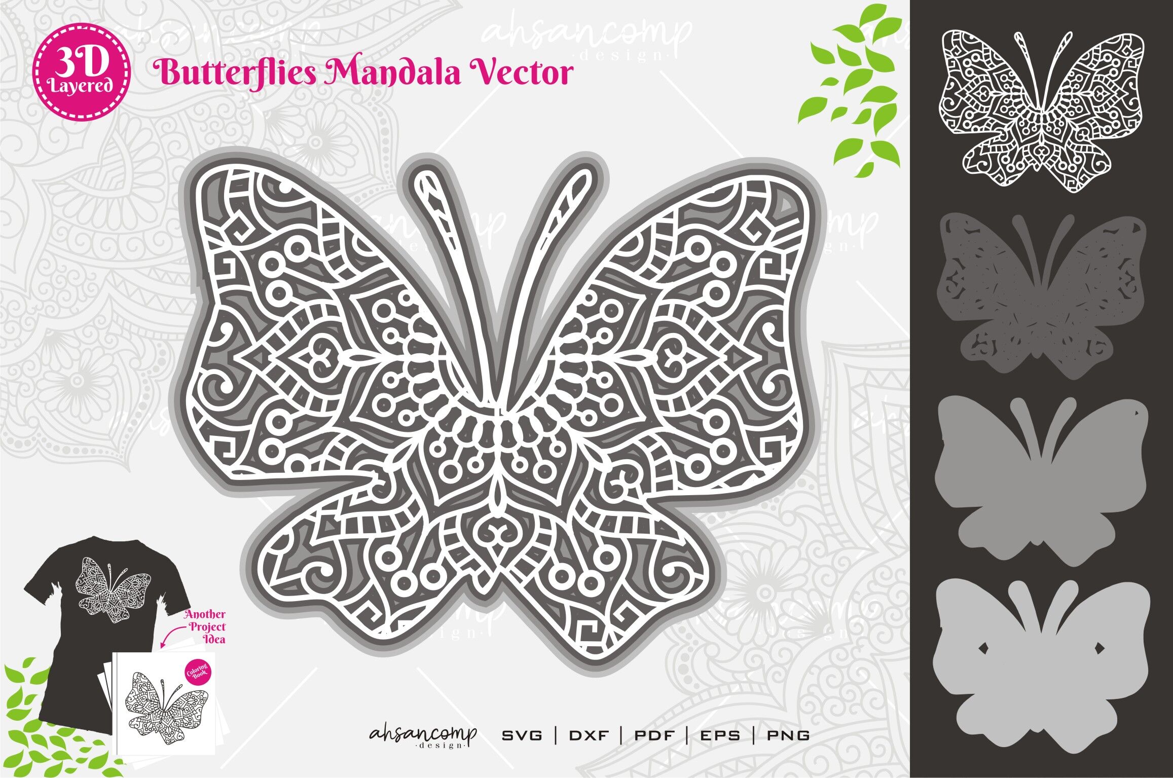 Download Butterflies 2 Mandala Svg 3d Layered By Ahsancomp Studio Thehungryjpeg Com