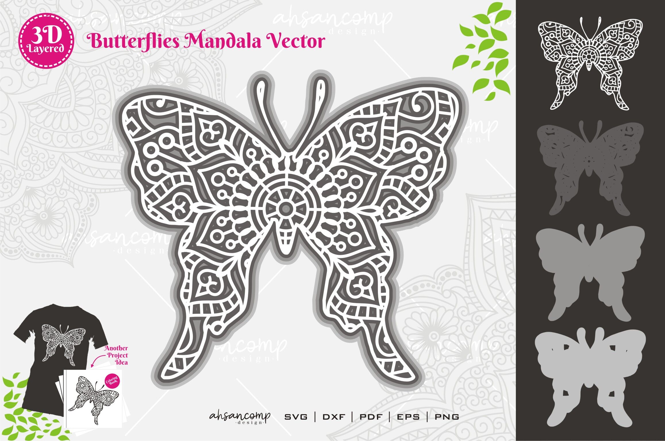 Download Butterflies 8 Mandala Svg 3d Layered By Ahsancomp Studio Thehungryjpeg Com