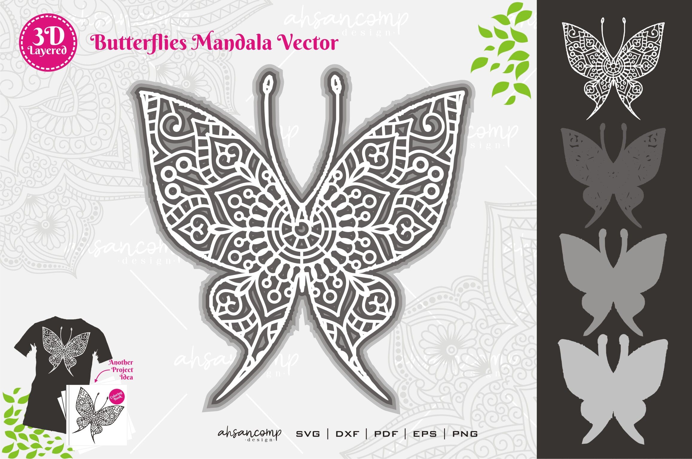 Download Butterflies 13 Mandala Svg 3d Layered By Ahsancomp Studio Thehungryjpeg Com