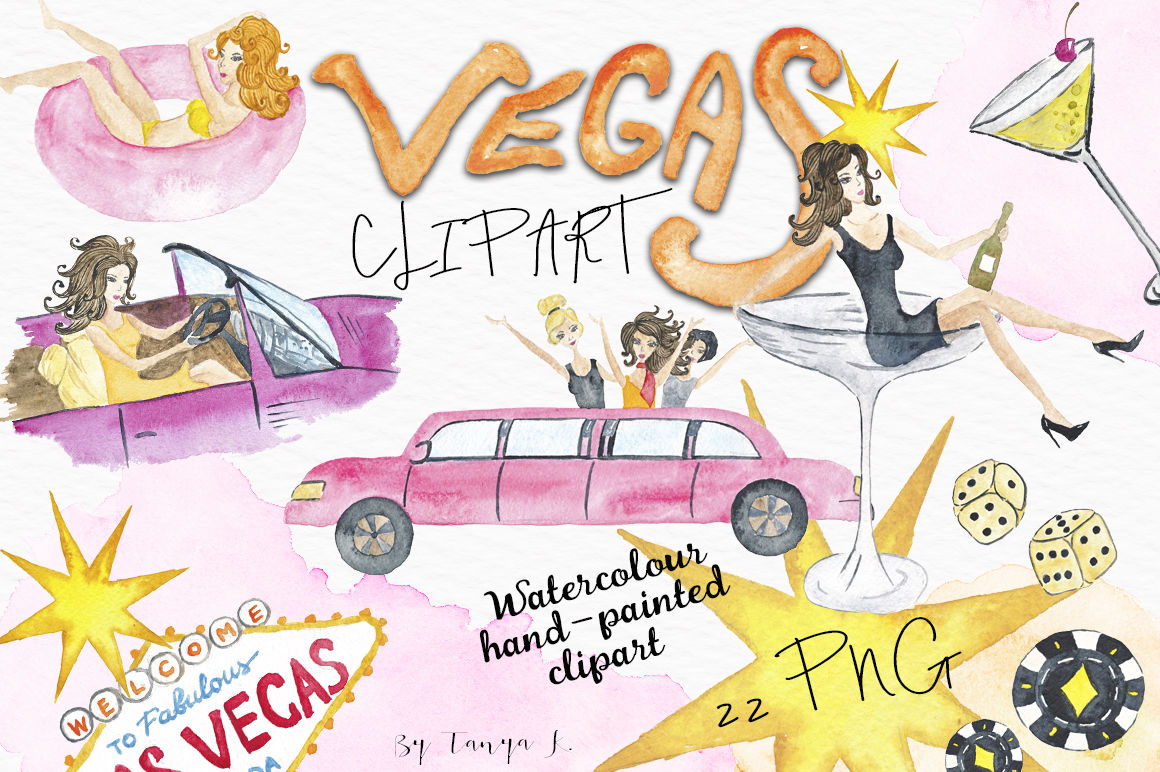 Las Vegas Party Watercolor Clipart By Tanya Kart