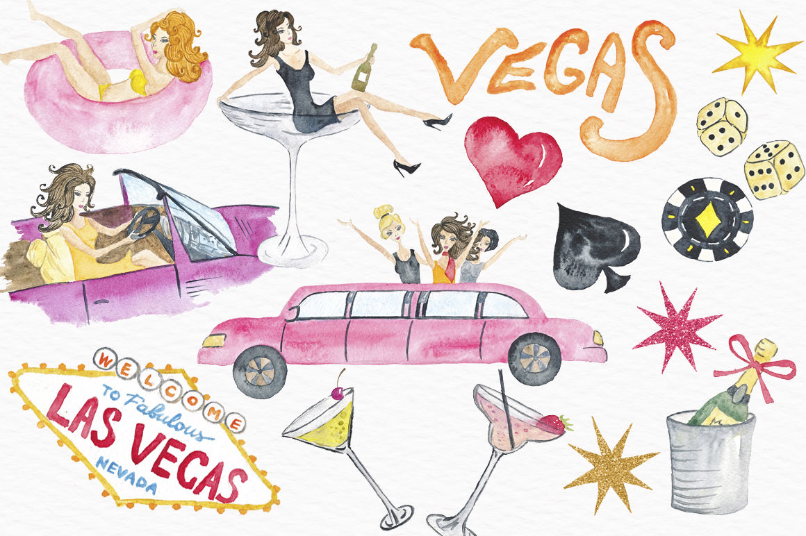 Las Vegas Party Watercolor Clipart By Tanya Kart