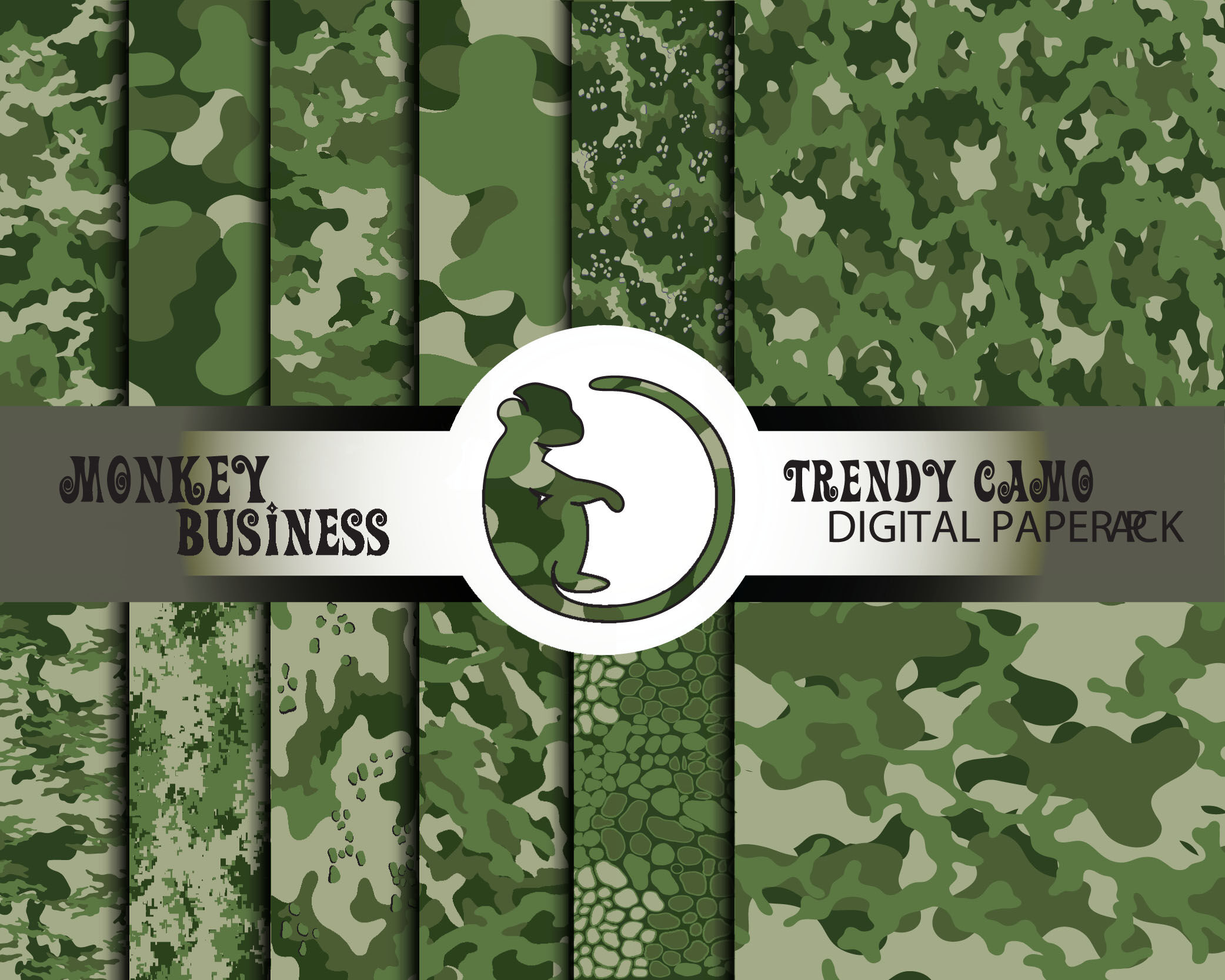 Military Green Camouflage Seamless Digital Paper Background