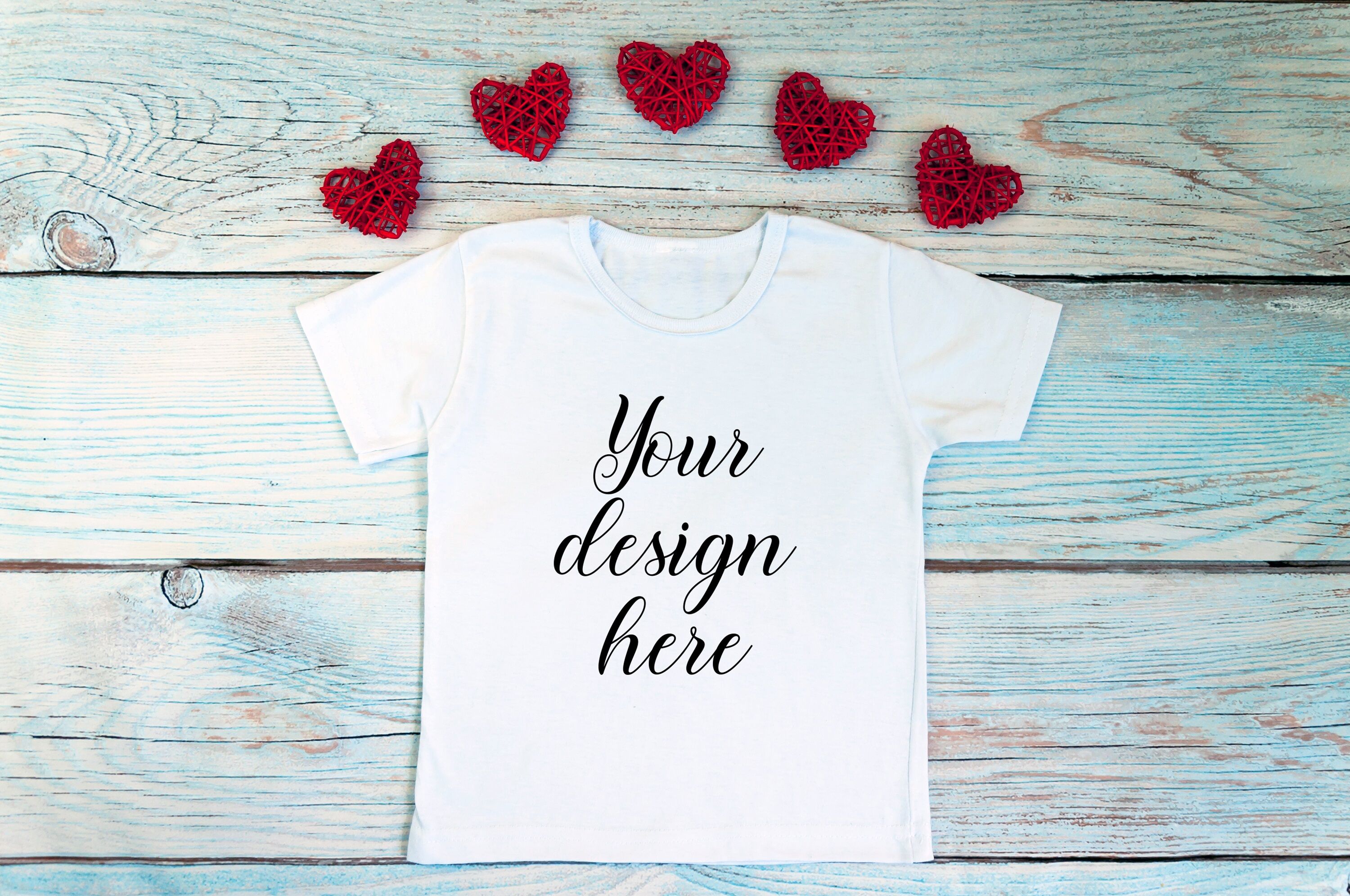 Download Valentines Day Kids T Shirt Mockup On A Wooden Background By Ok Design Thehungryjpeg Com