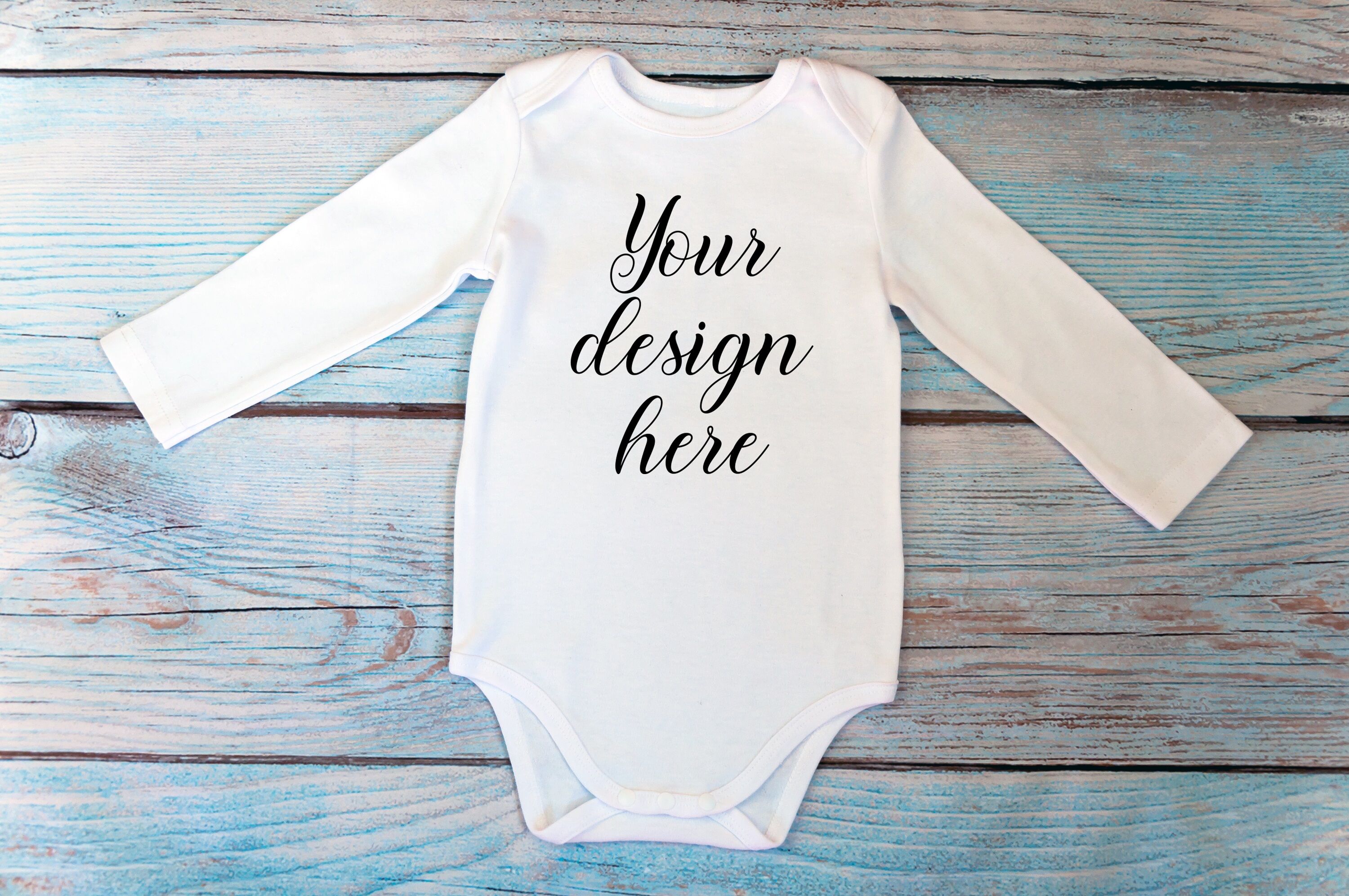 Bodysuit Mockup with long sleeves on a wooden background. By Ok_design ...