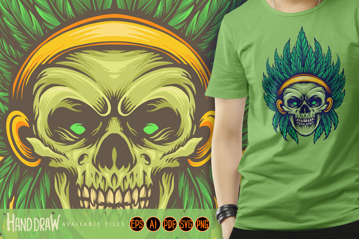 MP musikalsk te Weed Skull Indian Cannabis Leaf Sublimation By artgrarisstudio |  TheHungryJPEG