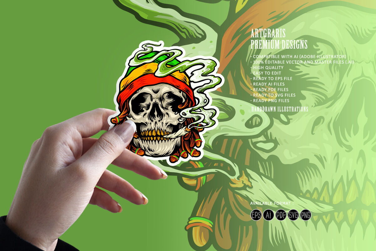 Weed Skull Smoke Cannabis Jamaican Hat By artgrarisstudio | TheHungryJPEG