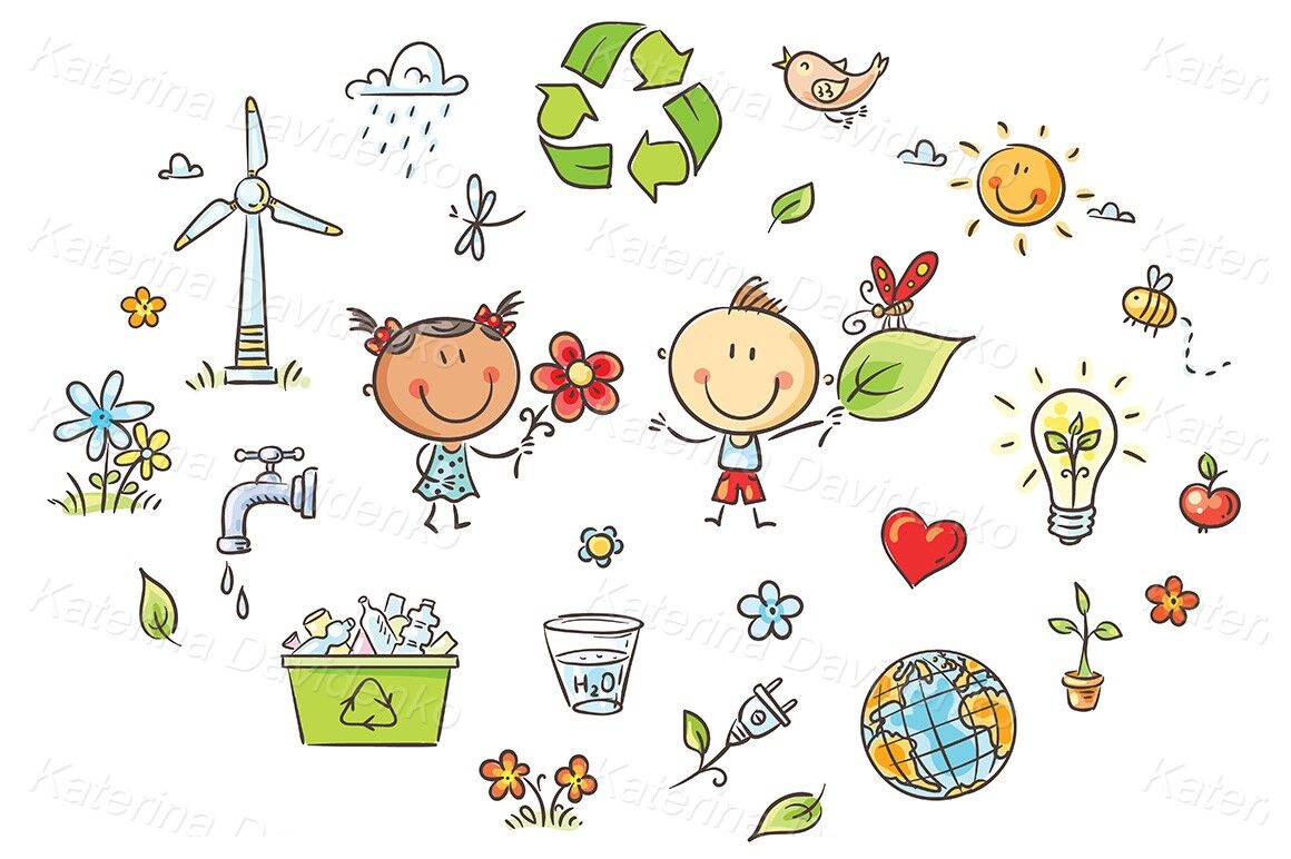 Clipart eco green energy kids set By Optimistic Kids Art | TheHungryJPEG