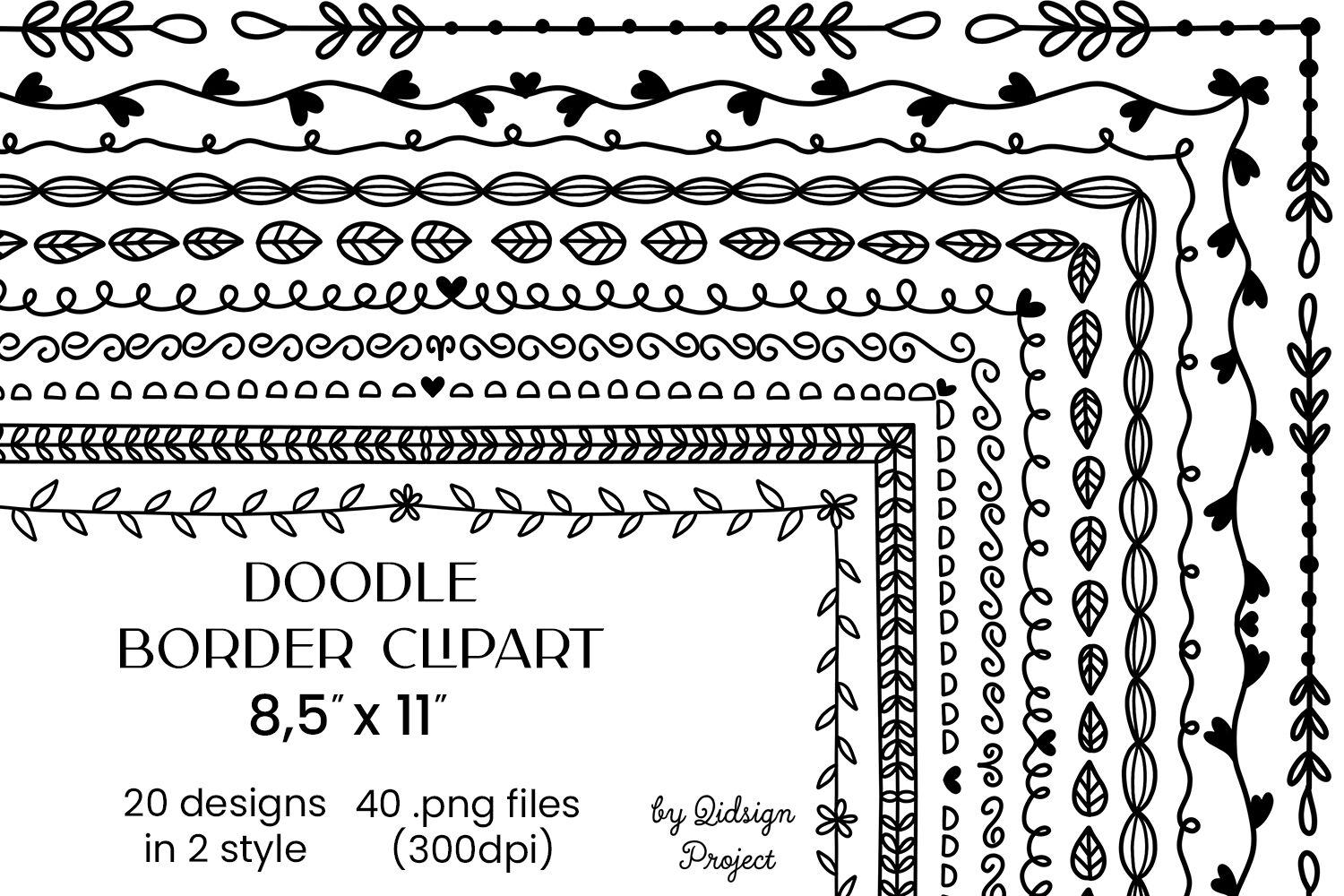Doodle Digital Border Clipart, Digital Frame Clip Art, Seamless Clip Art,  Digital Clipart, Commercial Use, Digital Download, Vector Graphics 