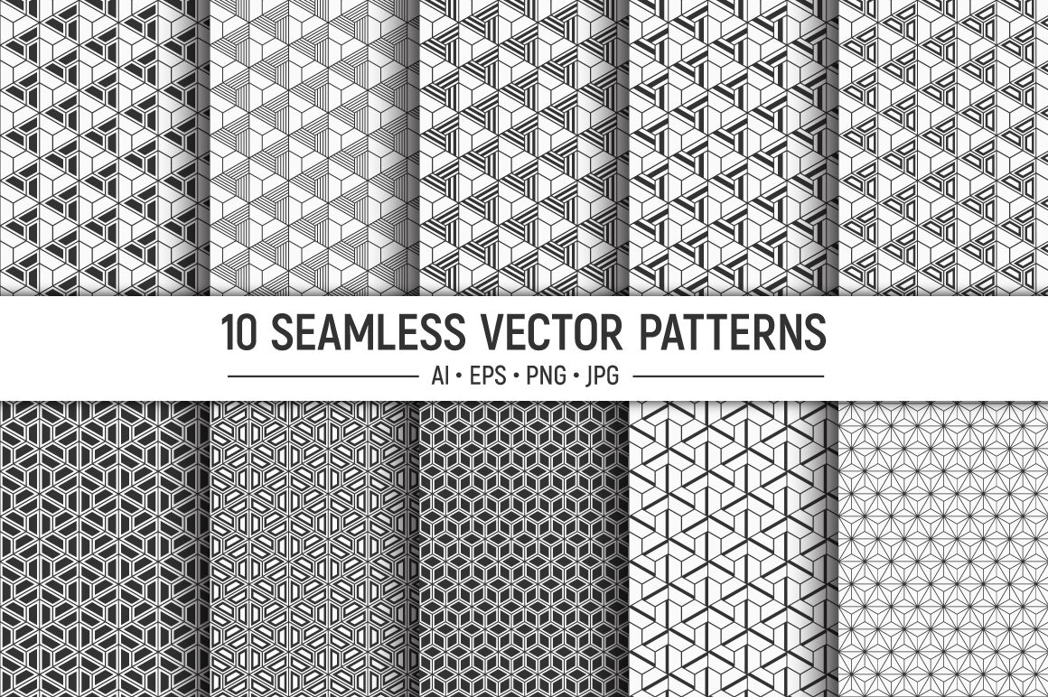 10 Seamless Geometric Vector Patterns By Avk Studio