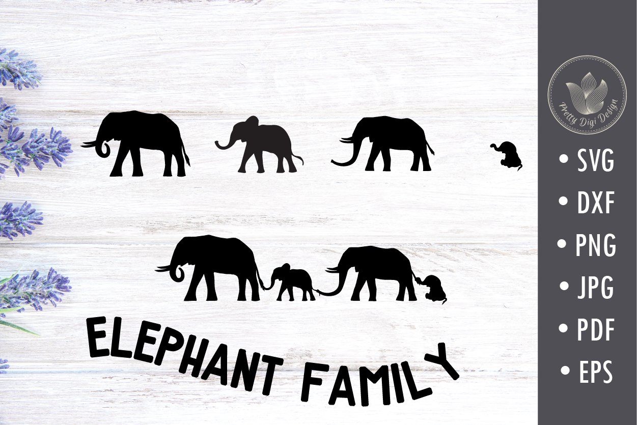 Elephant family holding tails, svg cut file, overlays By PrettyDD