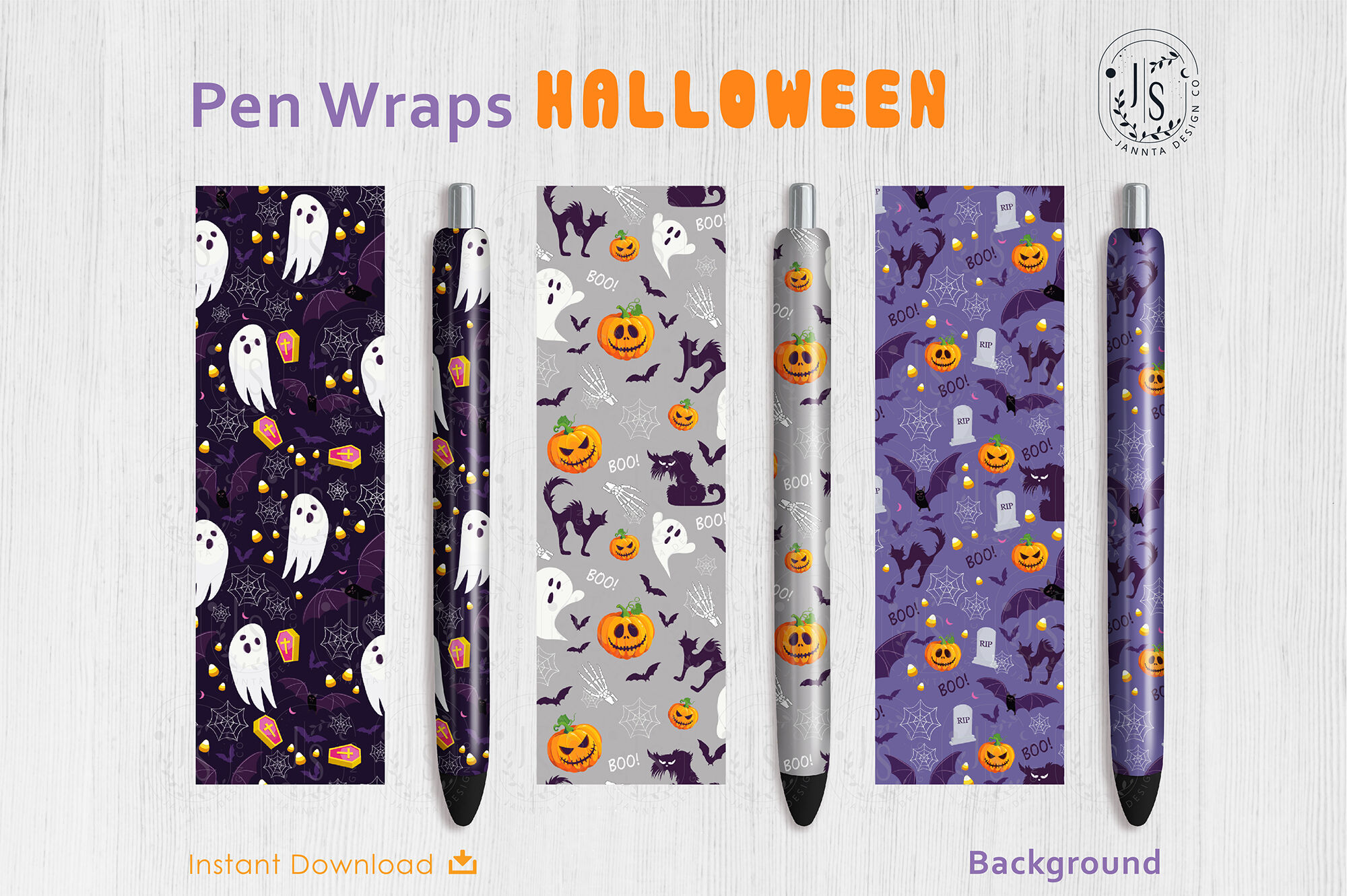 Halloween Ghost and Spooky Cat Pen Wraps PNG file set By JANNTA ...
