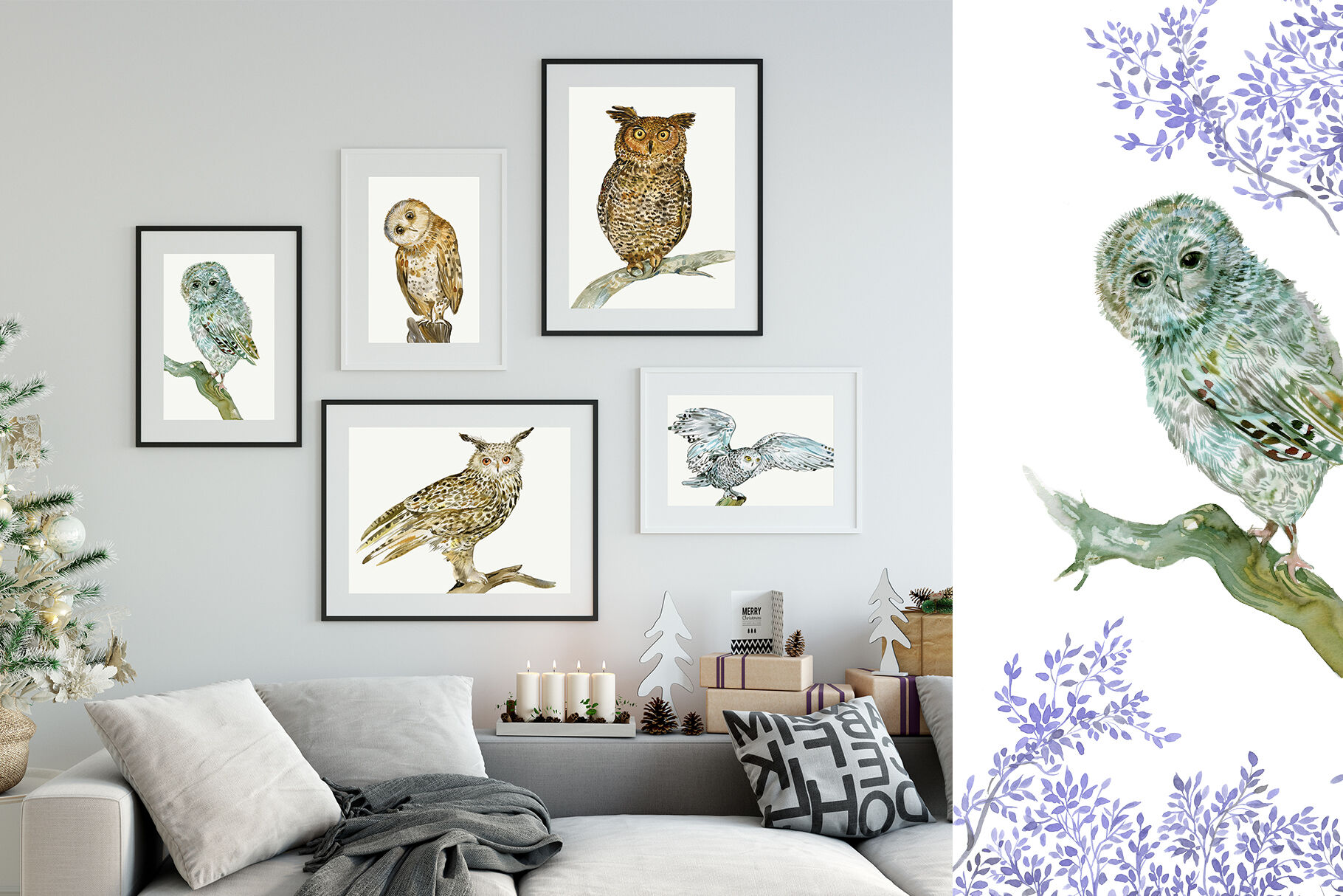 Owls Watercolor clipart Illustration By Clipart Shop | TheHungryJPEG