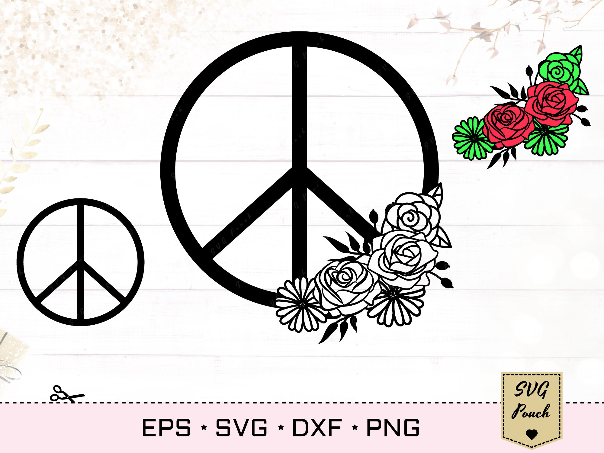 Peace sign SVG. Floral peace symbol svg file for cut. By SVGPouch