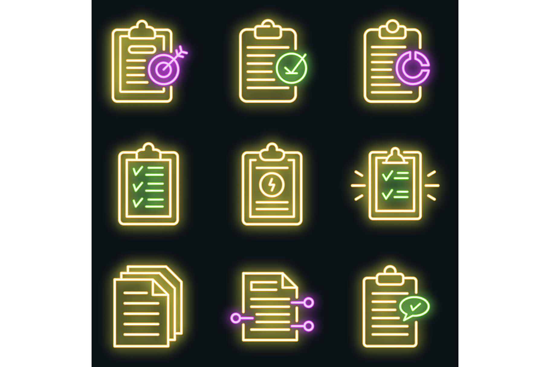 Summary Icons Set Vector Neon By Ylivdesign 0129