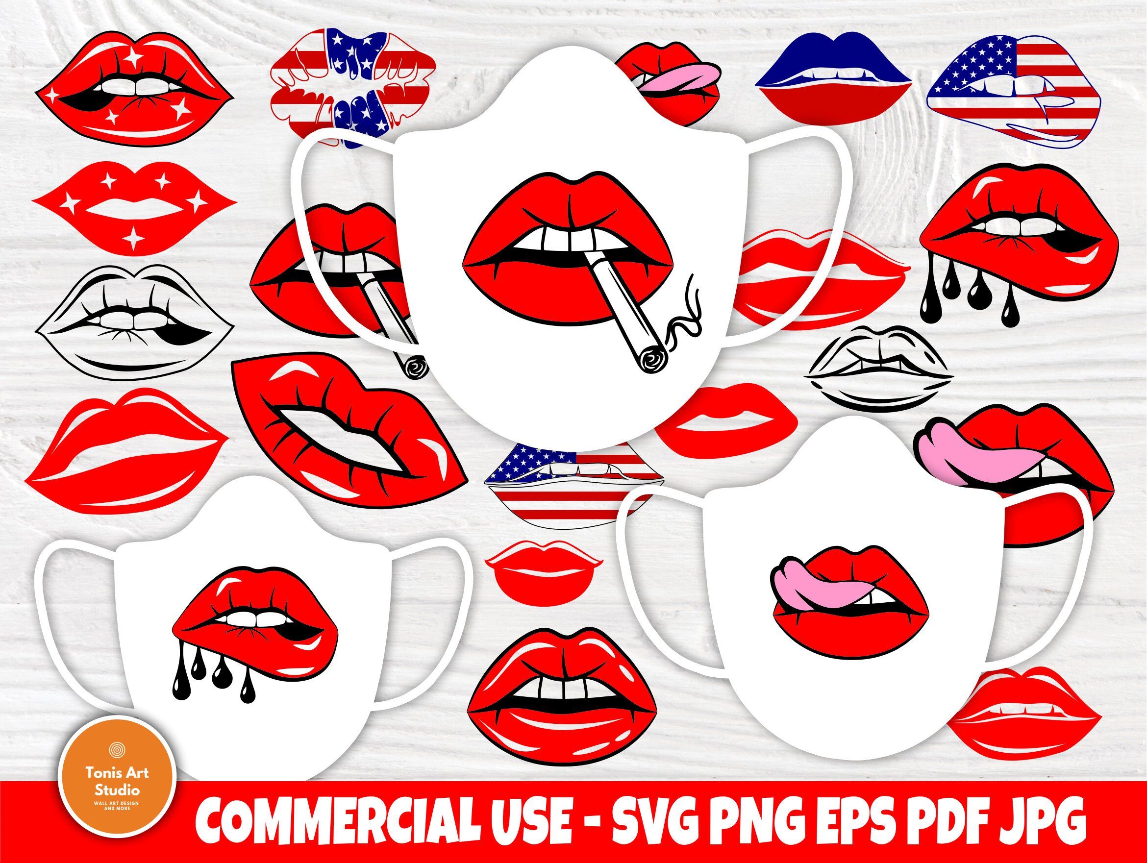 Download Lips Svg Bundle Funny Face Mask Dripping Lips By Tonisartstudio Thehungryjpeg Com