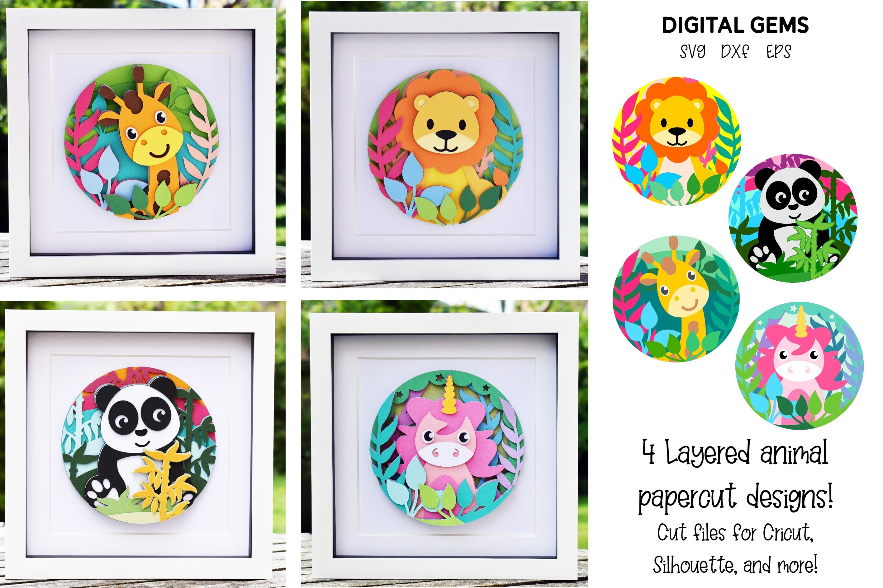 Download Animal Layered Paper Designs Lion Unicorn Panda Giraffe By Digital Gems Thehungryjpeg Com