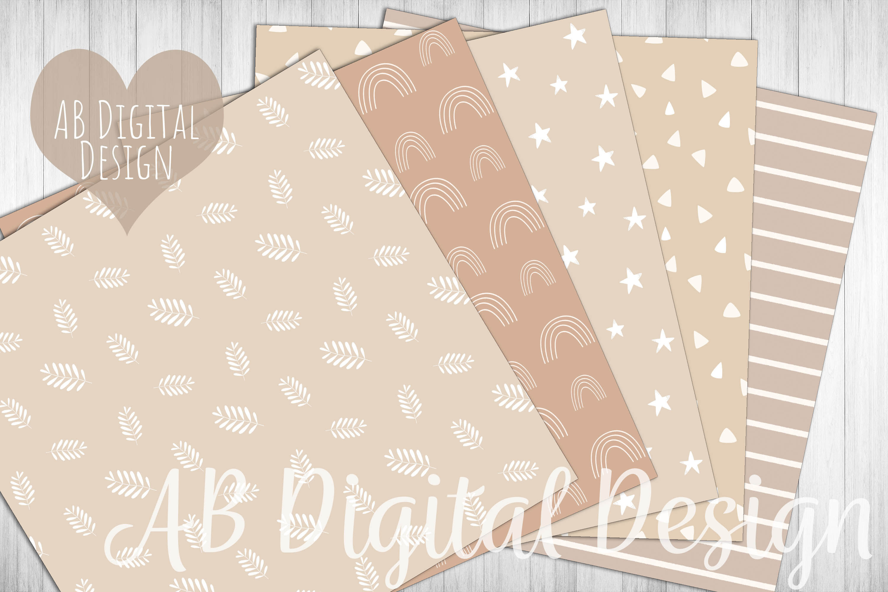 Neutral Color Scrapbook Paper, Brown Digital Paper Pack