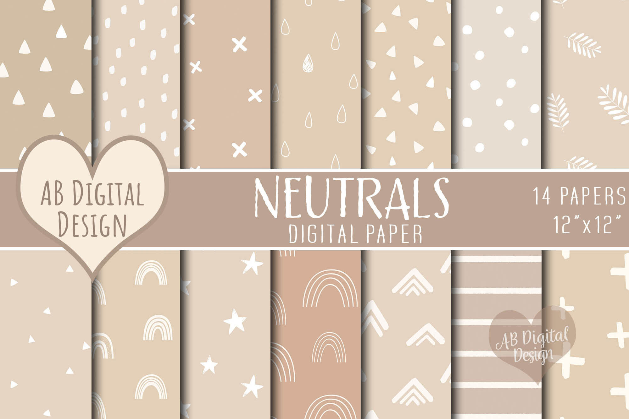 Neutral Color Scrapbook Paper, Brown Digital Paper Pack