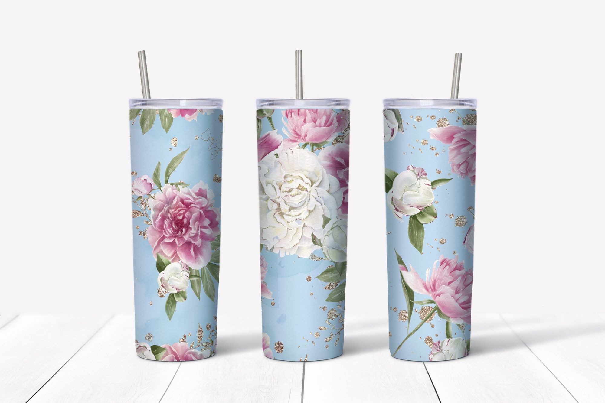 Flowers Peonies sublimation design. Skinny tumbler wrap design. By ...