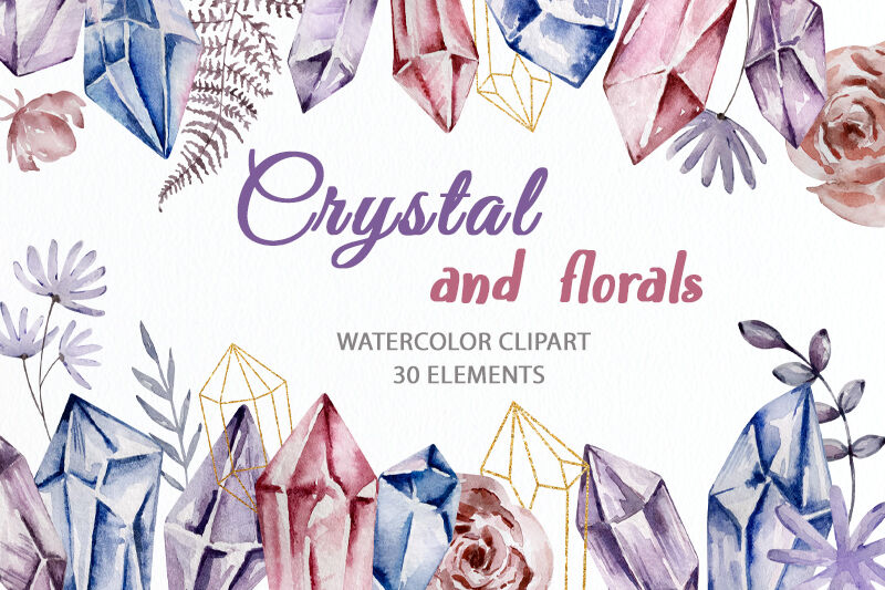 Watercolor Crystal clipart, Boho jewels clipart Diamond By SvetaArtLana ...