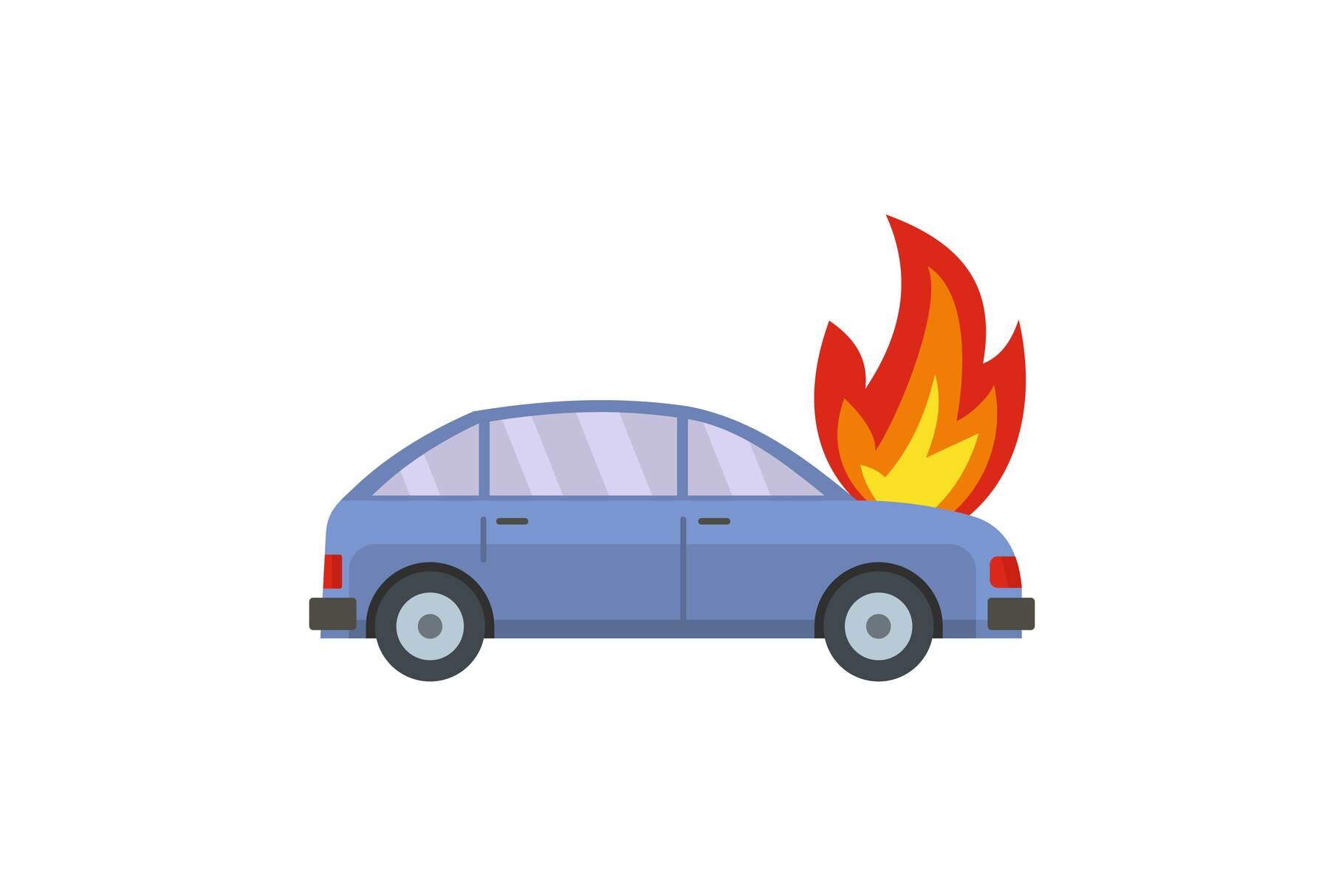 Burning car icon, flat style By Anatolir56 | TheHungryJPEG