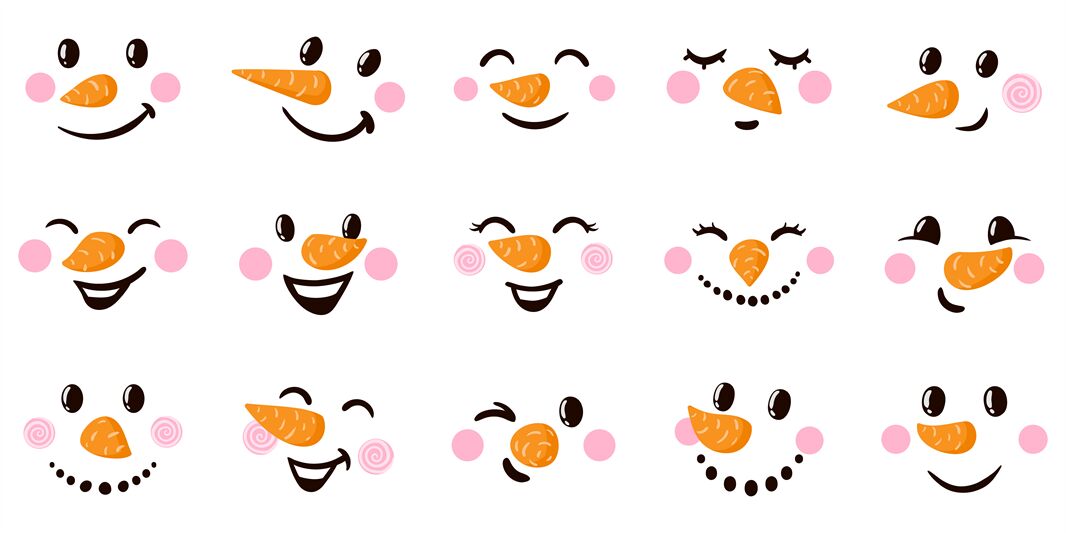 Snowman cartoon faces. Funny snowman faces with various emotions, Chri By  WinWin_artlab | TheHungryJPEG