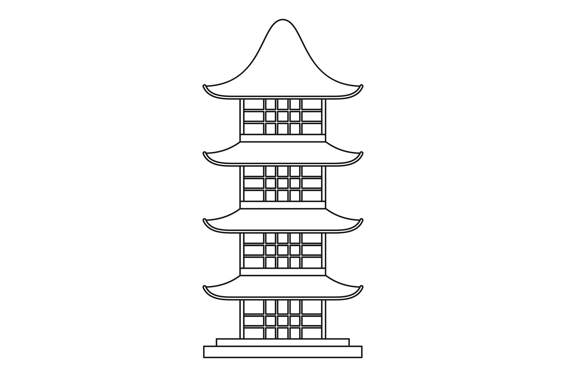 Japan Temple Icon, Outline Style By Anatolir56 