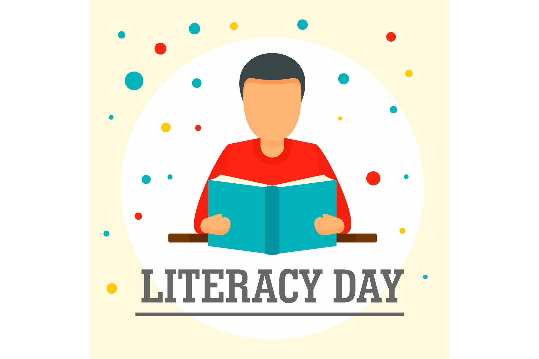 Man with book literacy day background, flat style By Anatolir56 ...