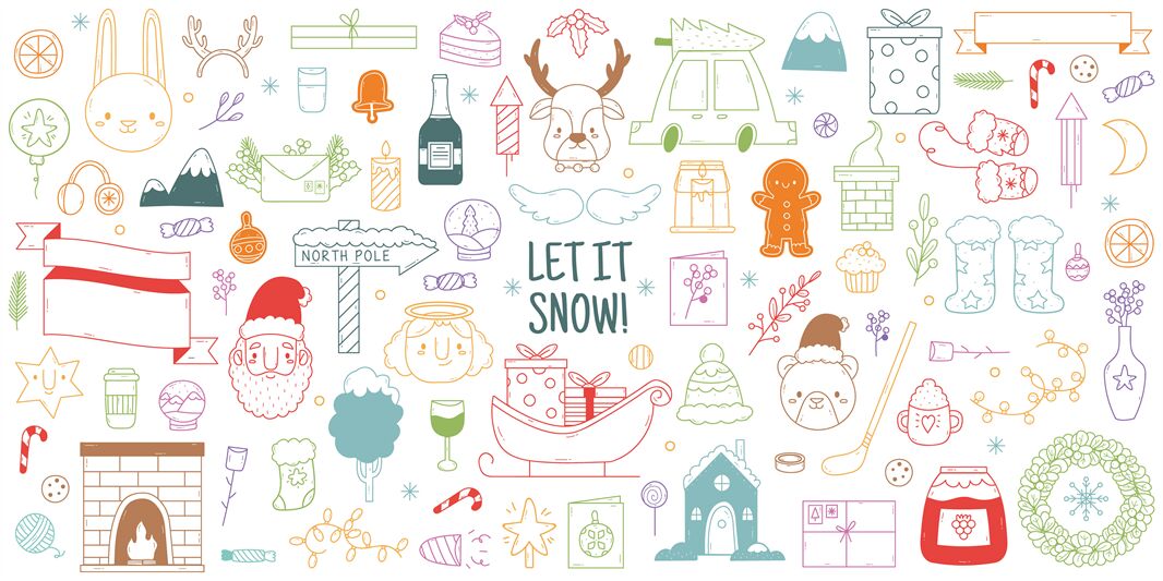 Christmas hand drawn doodles. Cute winter xmas holidays elements, Chri By WinWin_artlab