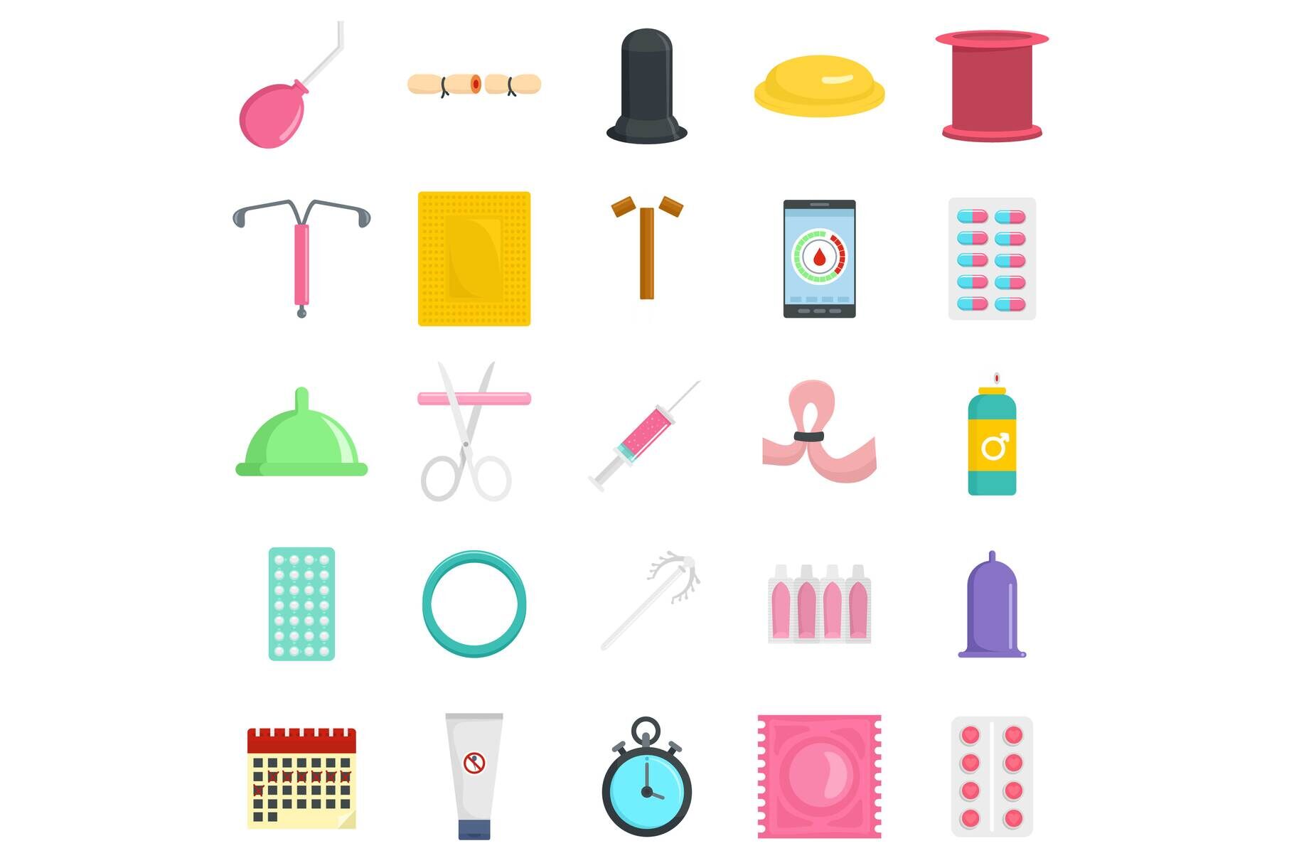 Contraception Day Control Icons Set, Flat Style By Anatolir56 