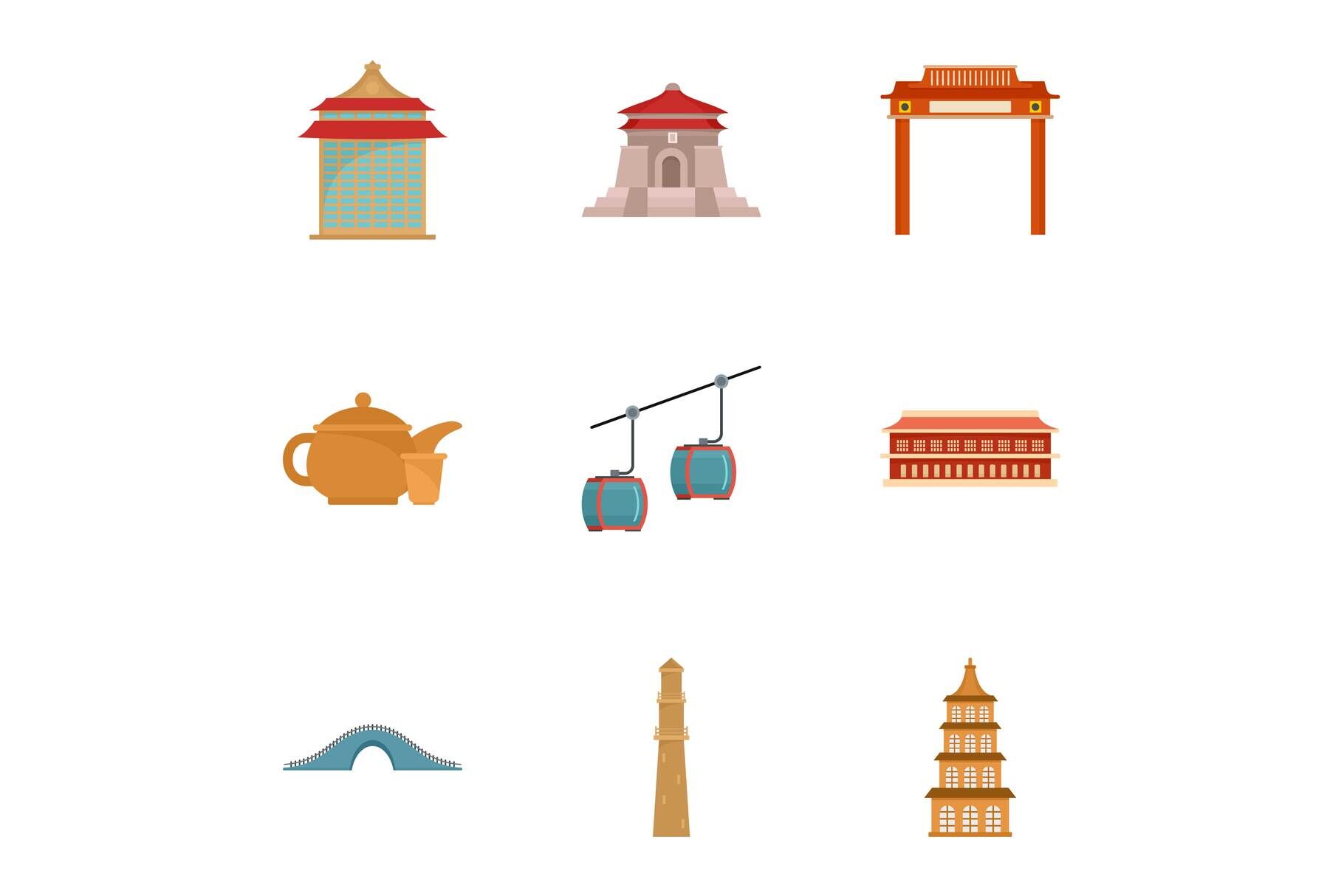 Taiwan icon set, flat style By Anatolir56 | TheHungryJPEG