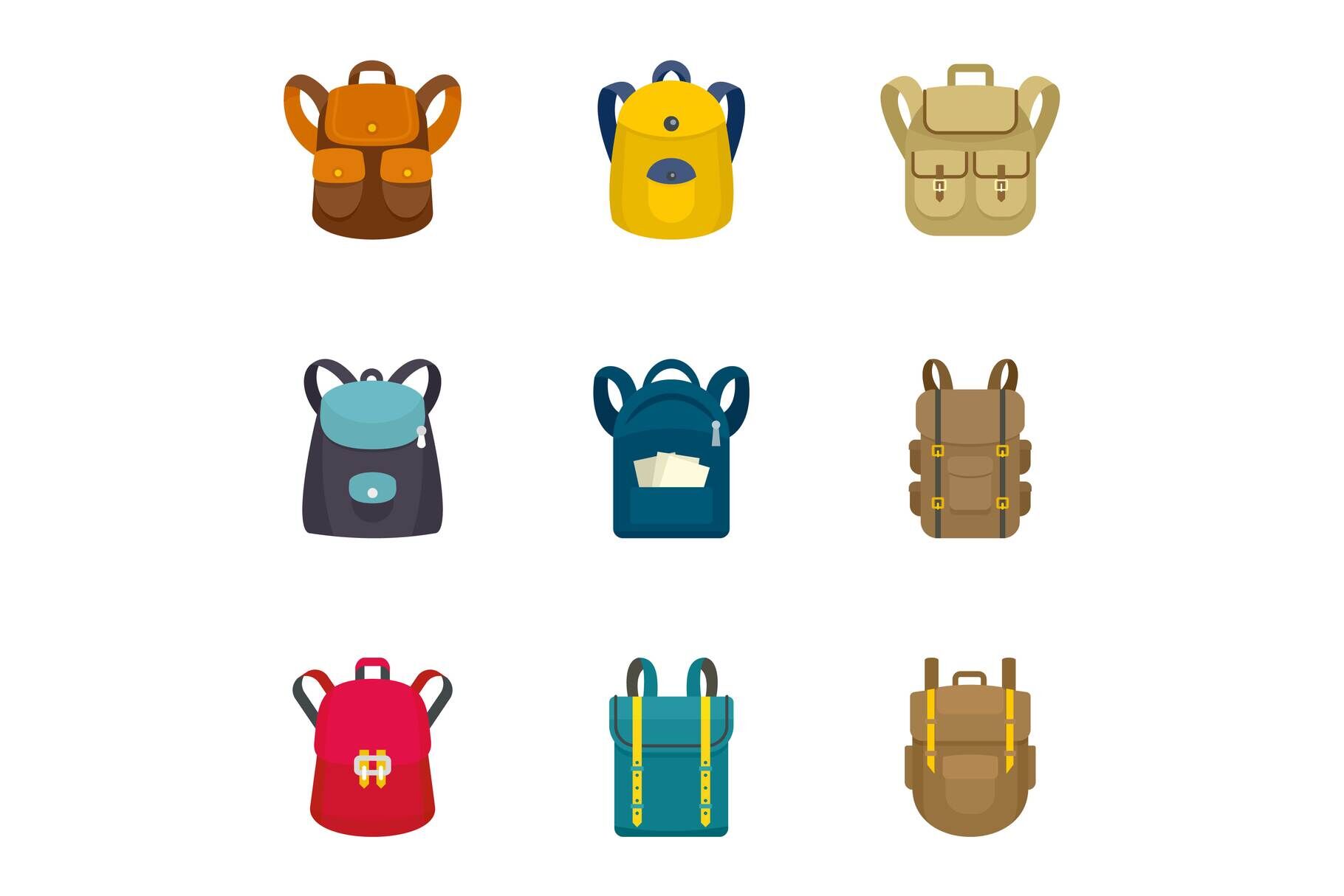 Climbing backpack icon set, flat style By Anatolir56 | TheHungryJPEG