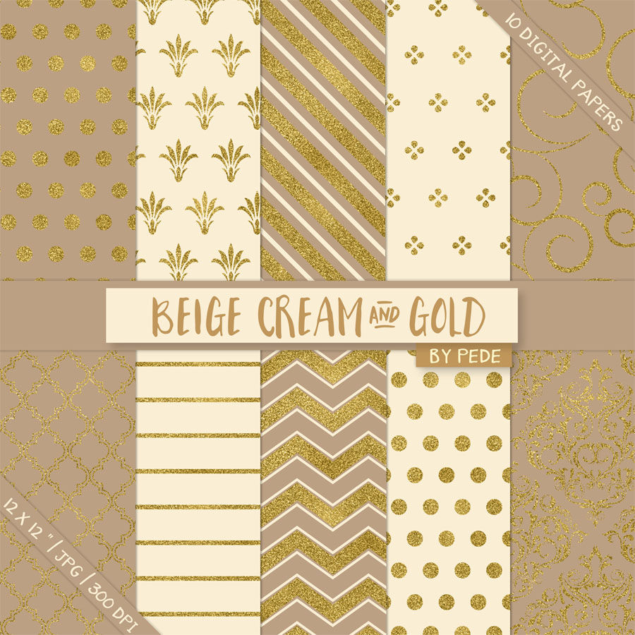 Beige cream and gold digital paper By PeDeDesigns | TheHungryJPEG