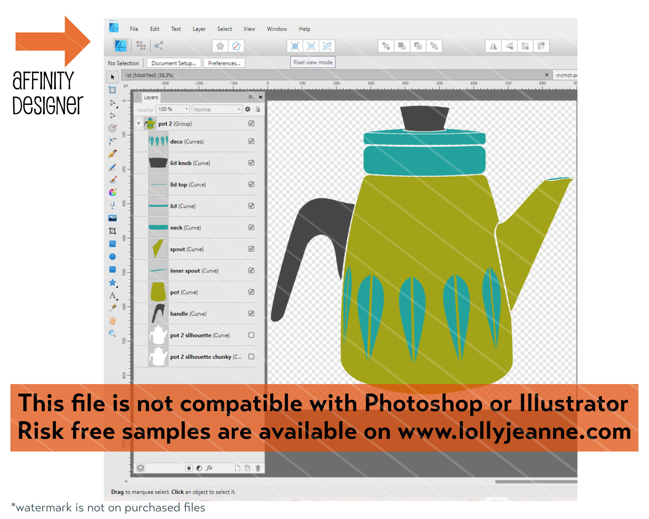 MCM Coffee Time Pot 2 Vector .afdesign file for Serif Affinity By