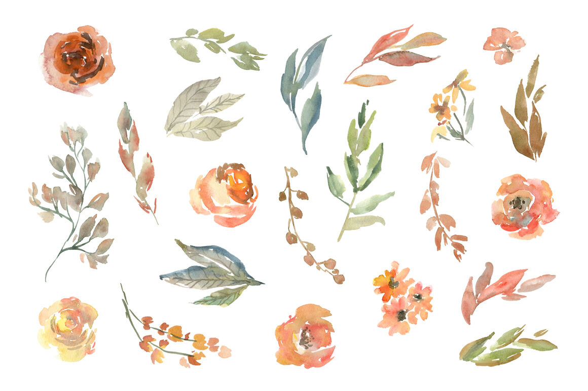 Watercolor Autumn Flowers By WatercolorFlowers | TheHungryJPEG