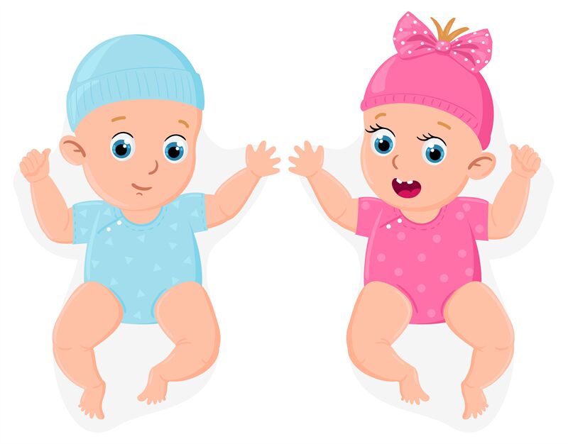 Newborn girl and boy. Cute little male and female babies, blue or pink ...